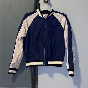 blue and gold  bomber jacket